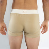 Soft, organic underwear designed for sensitive skin and made with natural fabric clothing.
Man wearing pomegranate Finbar