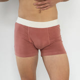 Soft, organic underwear designed for sensitive skin and made with natural fabric clothing.
Man wearing rubia coloured Finbar